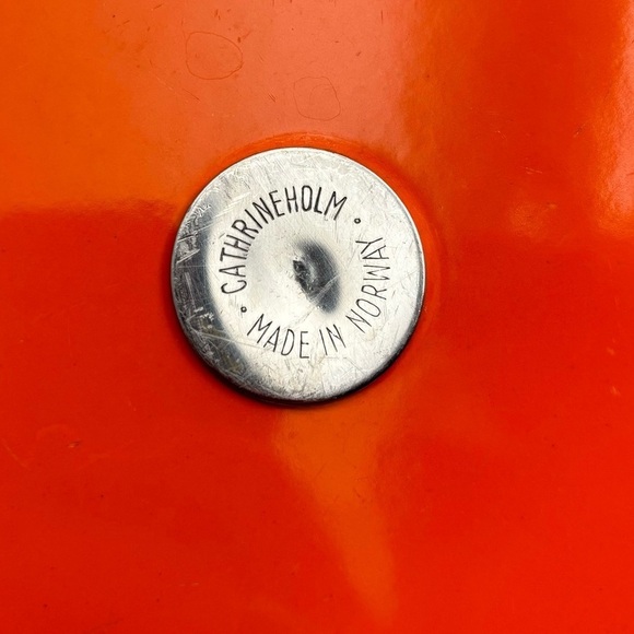 Vintage Cathrineholm Norway Lotus 10.5" Orange White Handle Saucepan with Lid - Picture 4 of 15